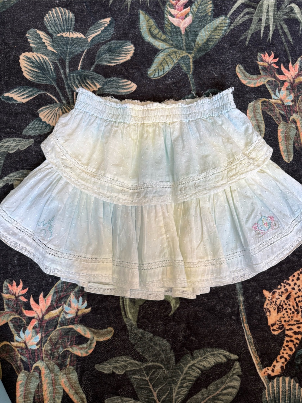 Loveshackfancy Blue Cream Cinderella Embroidered Ruffle Mini Skirt Medium